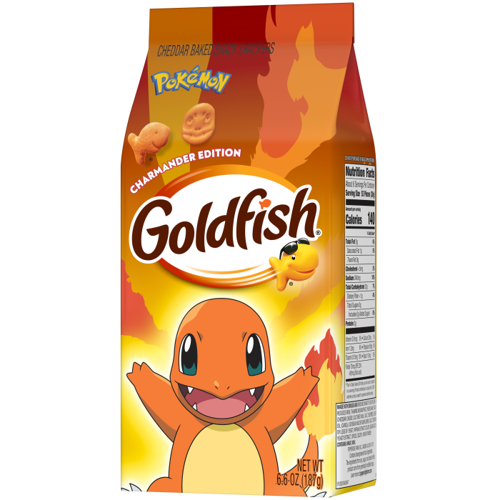 Goldfish® Pokémon Charmander Cheddar Cheese Baked Snack Crackers, 6.6 oz, bag - Right Angle Image