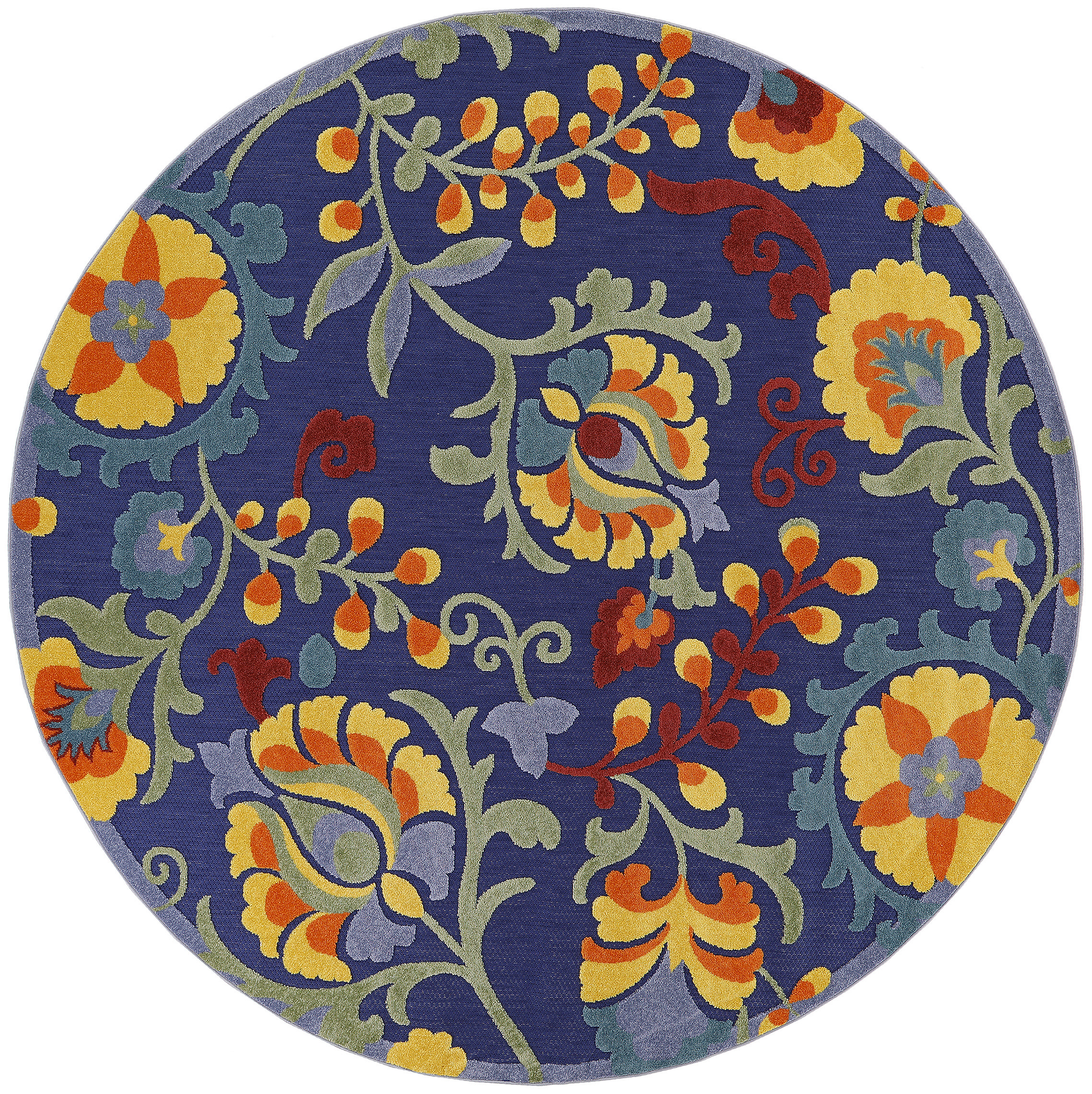 Nourison Aloha 7'10" x Round Navy Multicolor Outdoor Rug