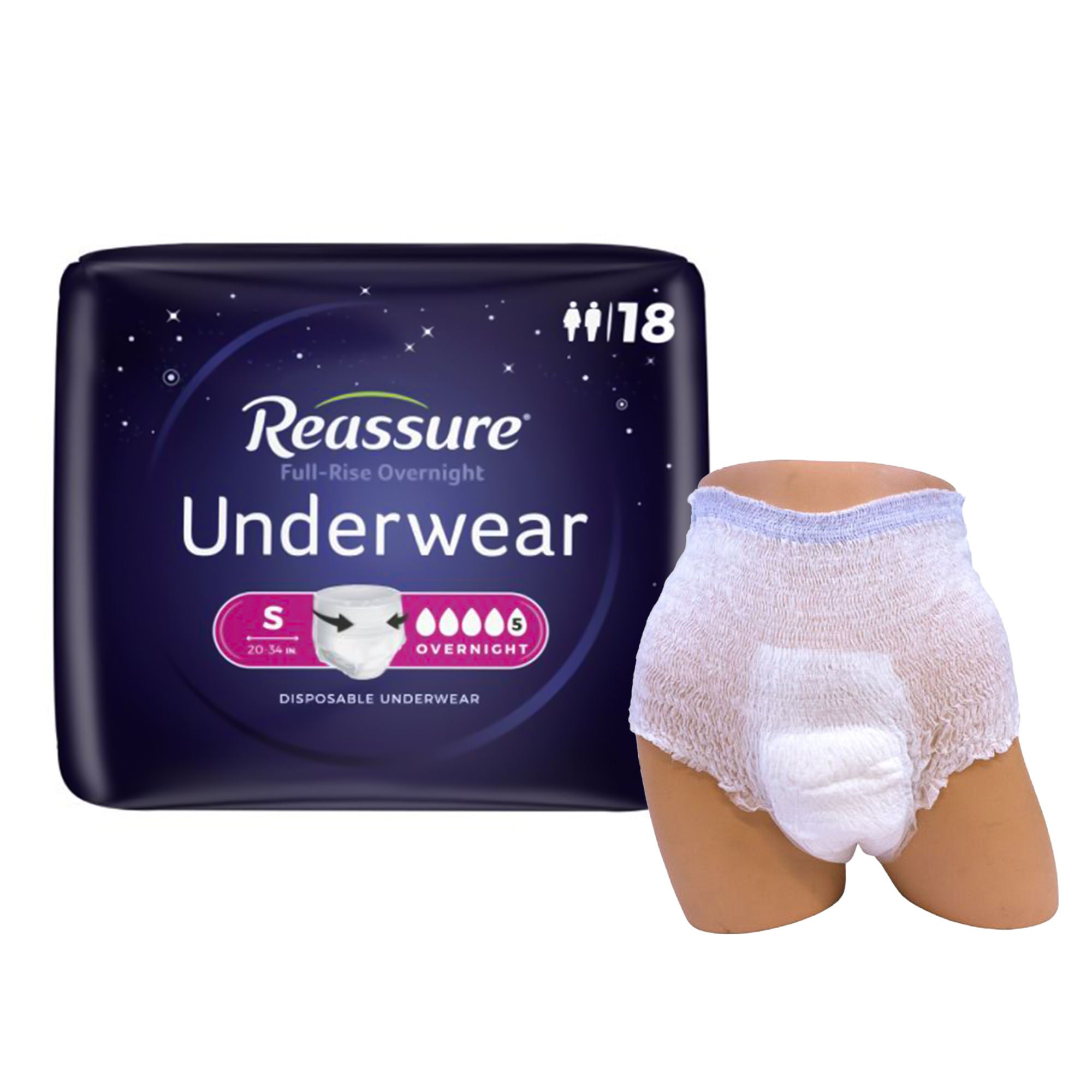 Reassure® Full-Rise Overnight Absorbent Underwear, Heavy Absorbency, Small