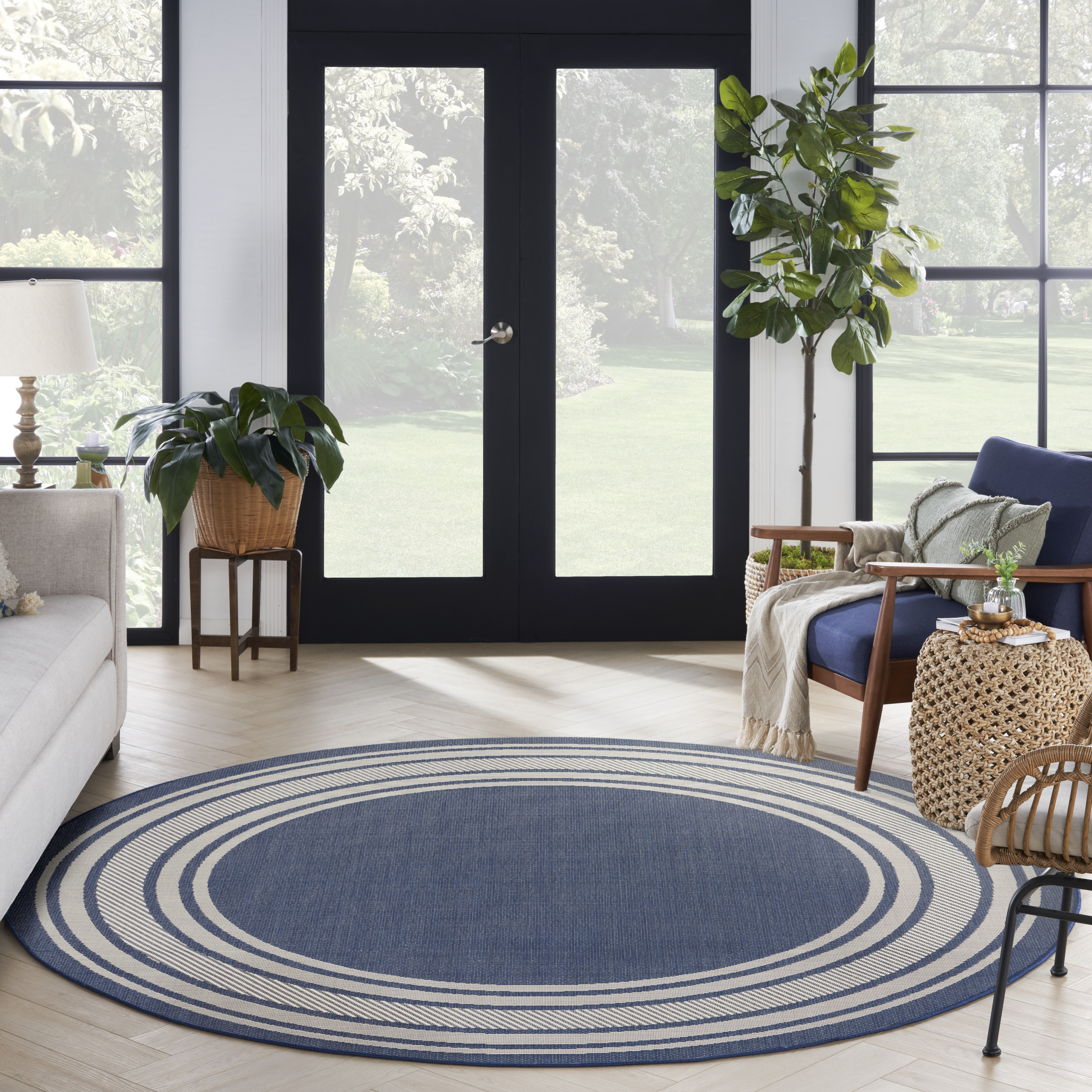 Nourison Horizon Indoor/Outdoor 8' x Round Navy Modern Rug