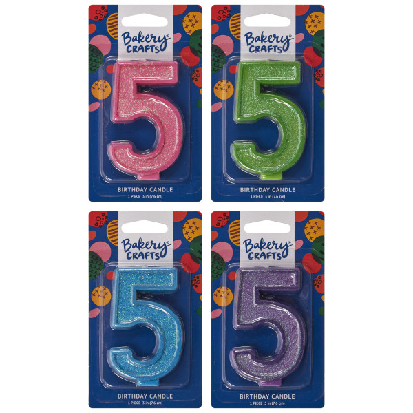 5 Glitter Numeral Candles