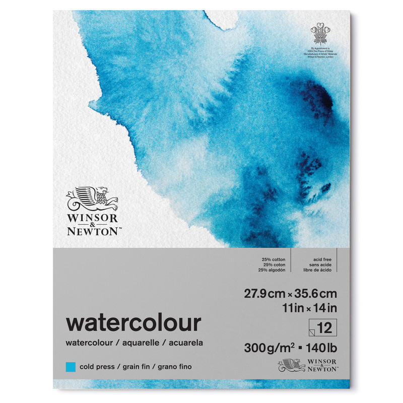 Watercolor Pad, Cold Press, 11X14 in, 300 gsm (140 lb), 12 Sheets