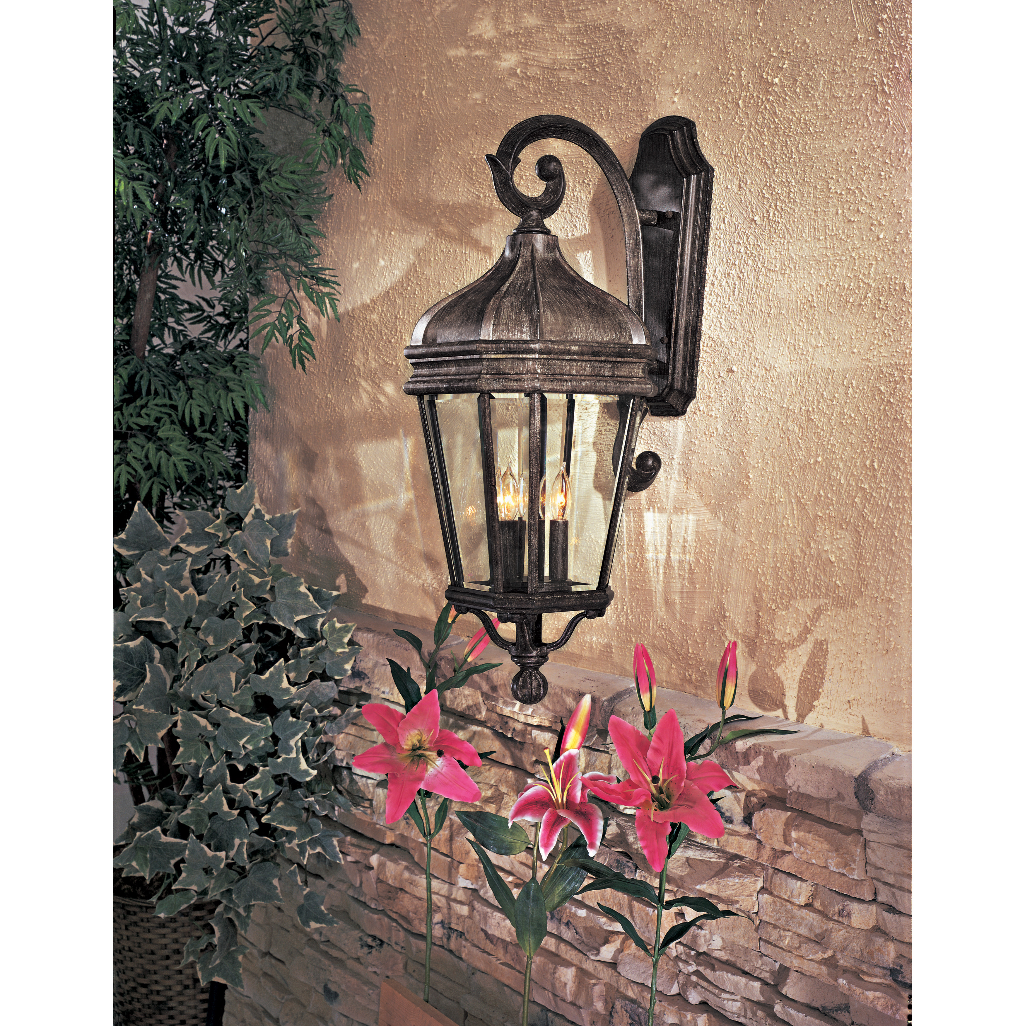 3 Light Wall Mount in Vintage Rust™ Finish with Double French Scavo Clear Beveled Glass - alternate view