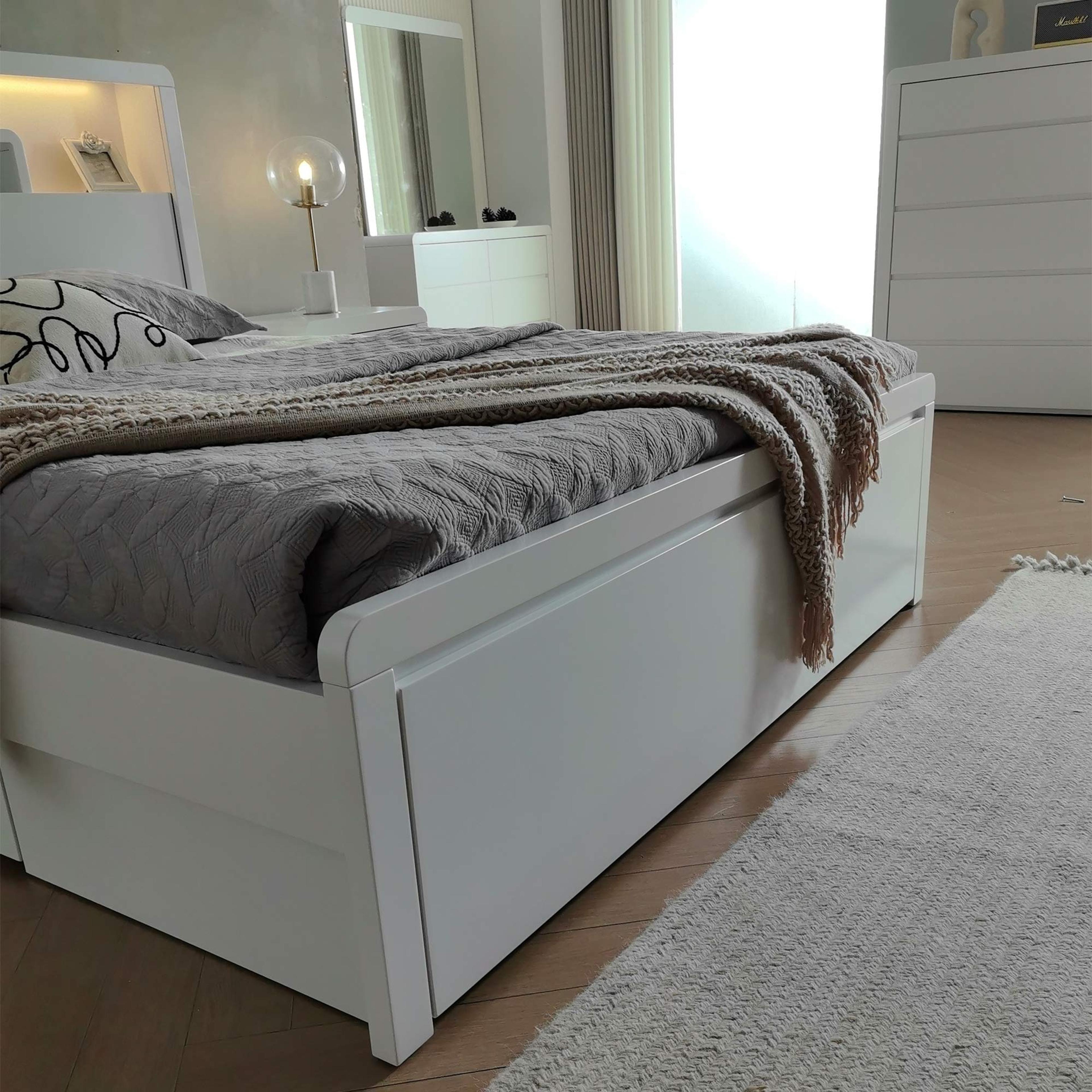 Detail image of the  Aria Bed Frame, Front Slat Gas Lift & End Drawer Base, Ivory White from Forty Winks