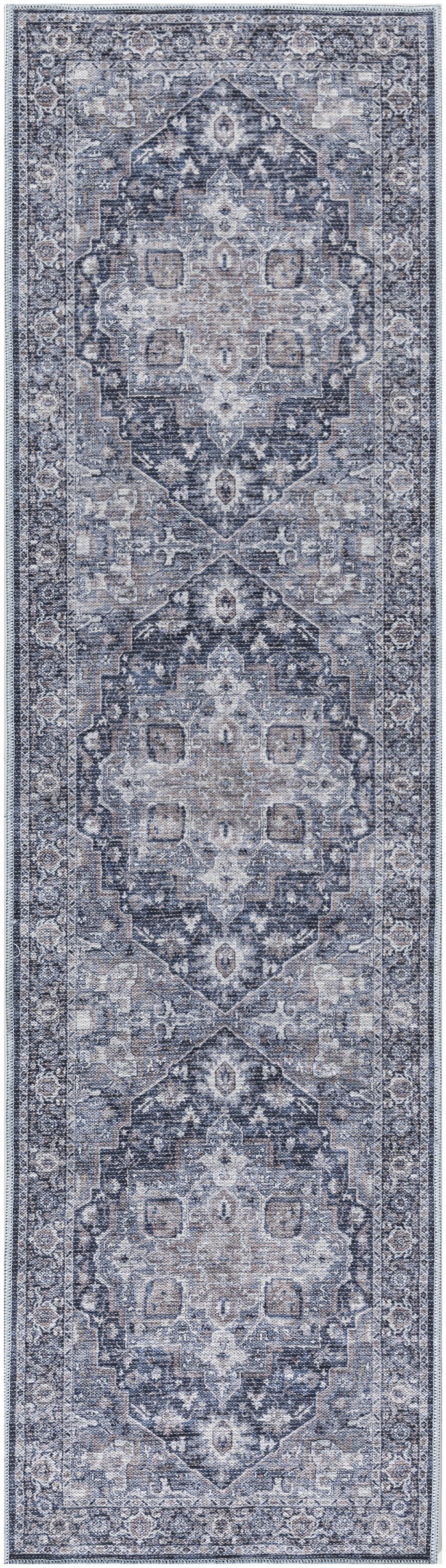 Nourison New Concept Washables 2'2" x 12' Ivory Navy Vintage Indoor Rug