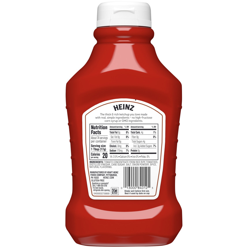 Heinz Simply Tomato Ketchup No Artificial Sweeteners, 44 oz Bottle 