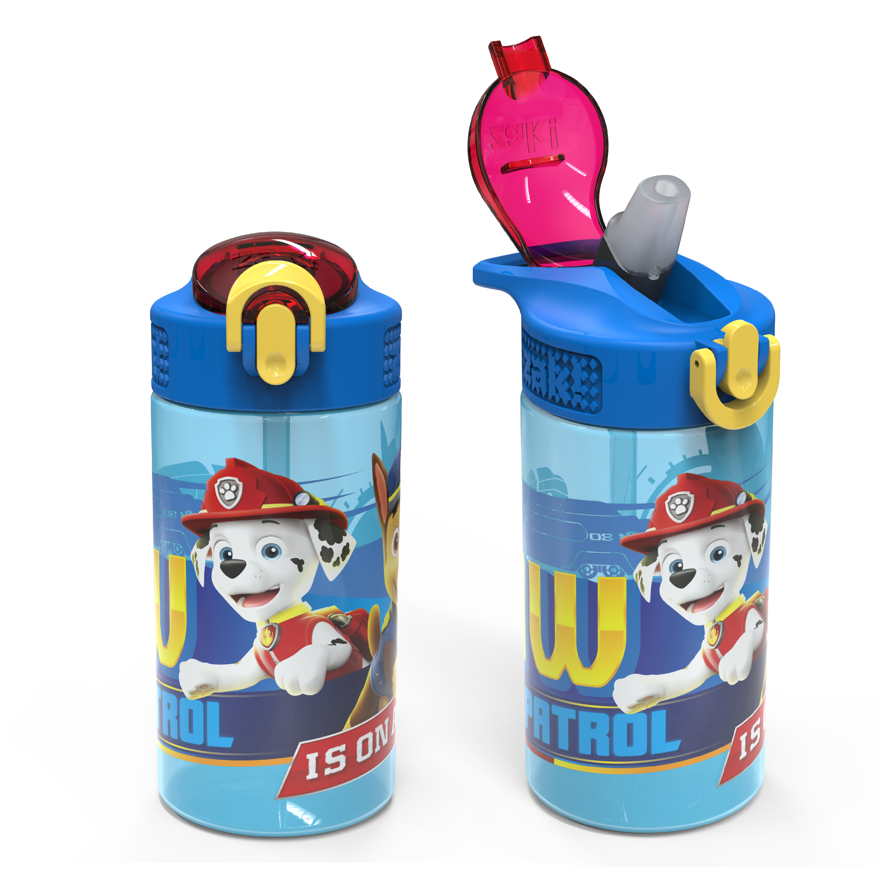 Paw Patrol 16 ounce Reusable Plastic Water Bottle with Straw, Marshall, 2-piece set slideshow image 1