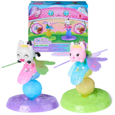 Gabby's Dollhouse Fairylandia, Kitty Fairy & Pandy Paws Flutter-riffic Fairy Rings 2-Pack with Display Stands, Kids Toys for Girls & Boys Ages 3 and Up