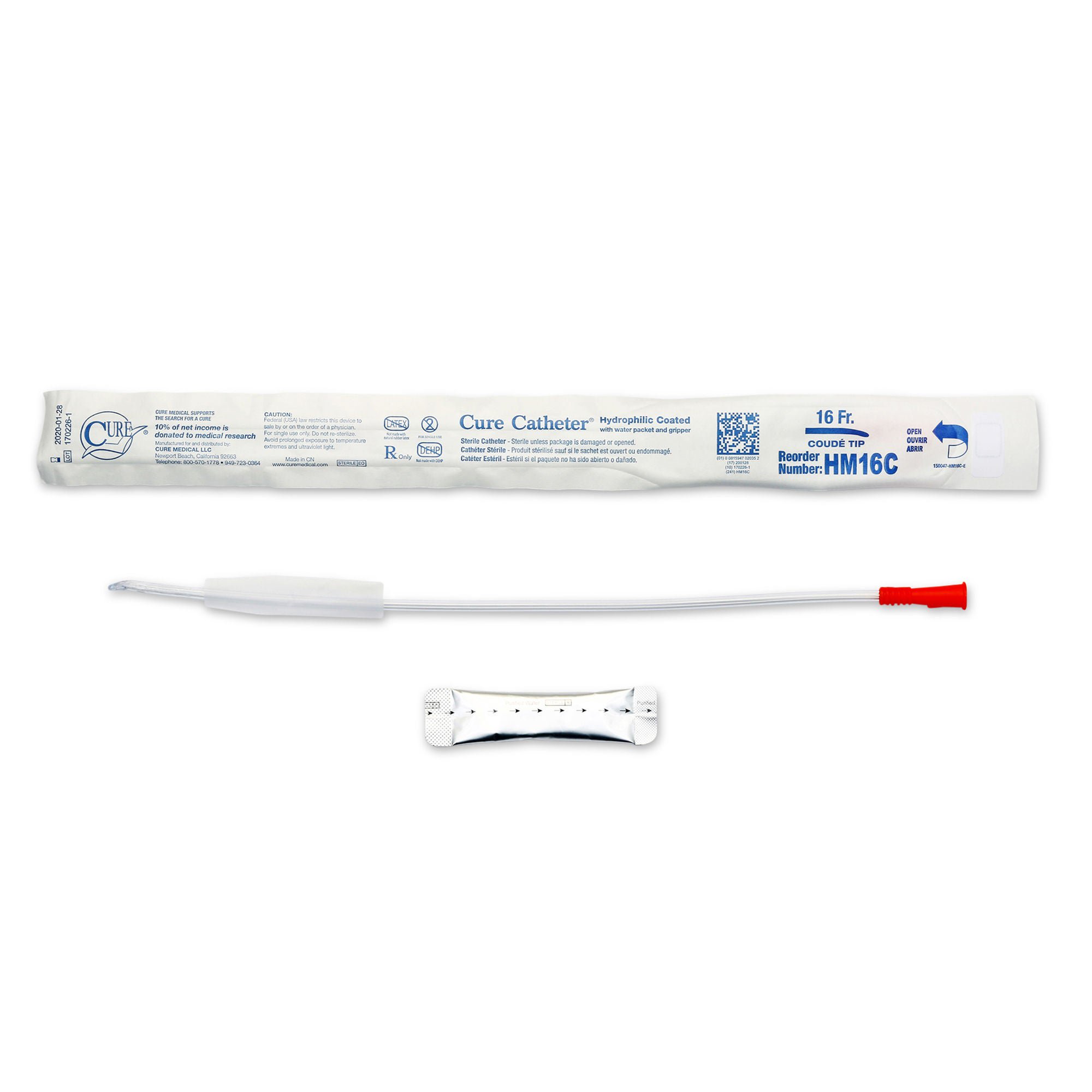Cure Catheter® for Men, Hydrophilic, 16 Fr., Coudé