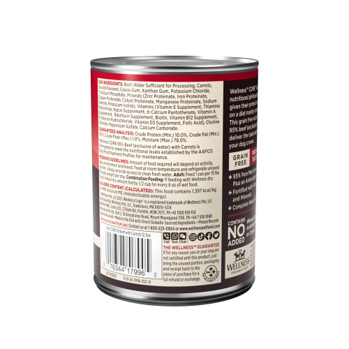Wellness CORE 95% Beef & Carrots back packaging
