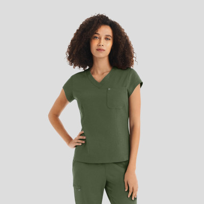 White Cross CRFT WT128 Women&#8216;s Fluid Resistant 1-Chest Pocket Shirttail Hemline Eco Friendly V-Neck Scrub Top-White Cross