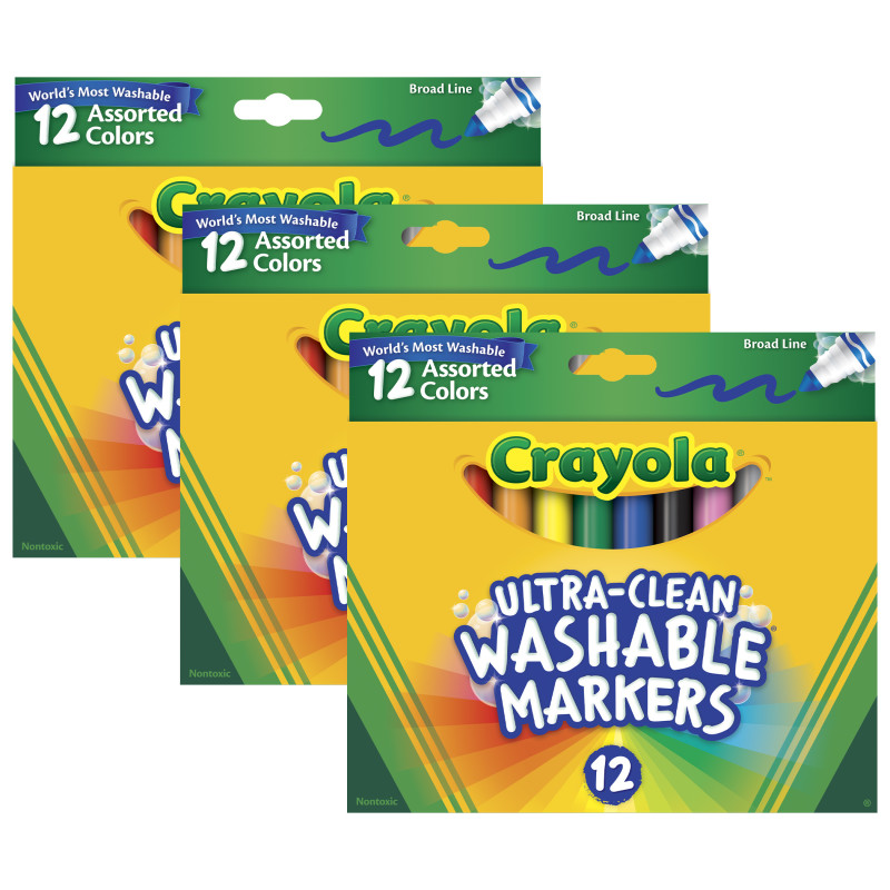 Ultra-Clean Markers, Broad Line, Assorted Colors, 12 Per Box, 3 Boxes