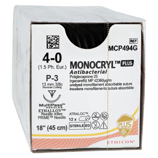 MONOCRYL® Plus Sutures, 4-0, P-3, Precision Point-Reverse Cutting, 18" - 12/Box