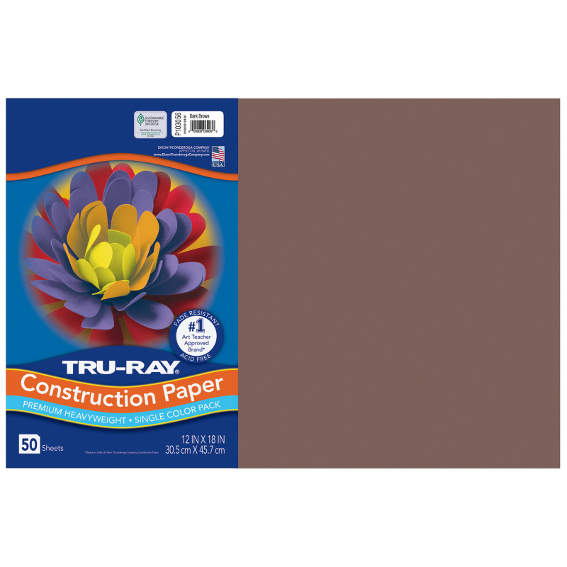 Construction Paper, Heavyweight, Dark Brown, 12" x 18", 50 Sheets