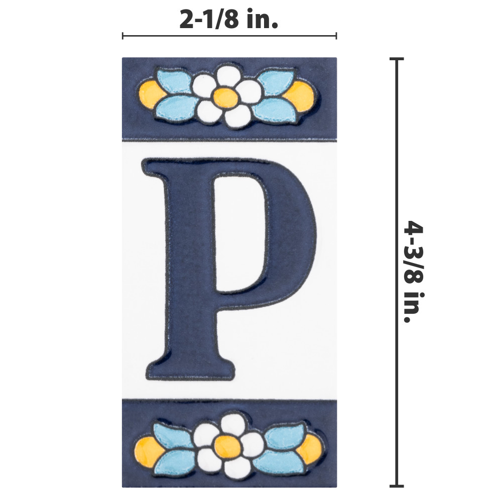 Sevillano Flora Address Letters P 2-1/8 in. x 4-3/8 in. Ceramic Wall Trim