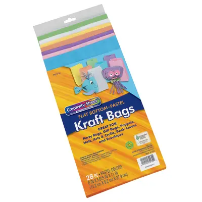 Creativity Street  Kraft Bag, Assorted Pastel Colors,  6" x 3-5/8" x 11", 28 Bags