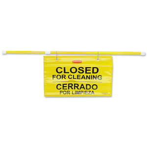 Rubbermaid Commercial, Multilingual, Closed For Cleaning Hanging Sign, Yellow, 13"