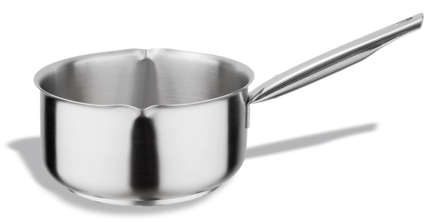Cazo recto bajo Inox-Pro 20 centímetros listo para la inducción en acabado satinado con picos laterales