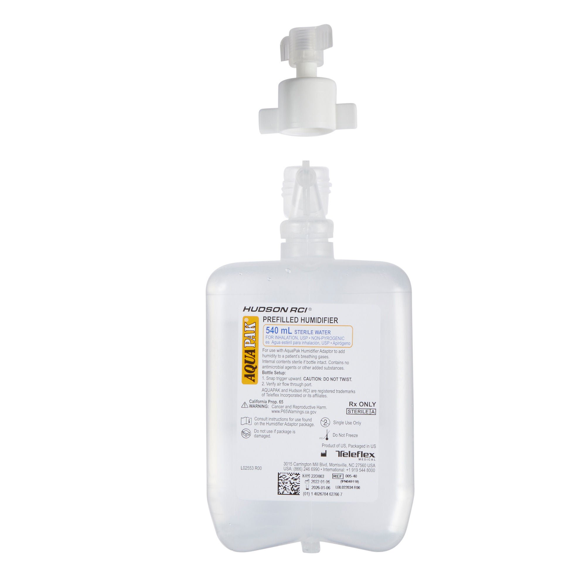 Aquapak® Prefilled Bubble Humidifier Kit, 540 mL