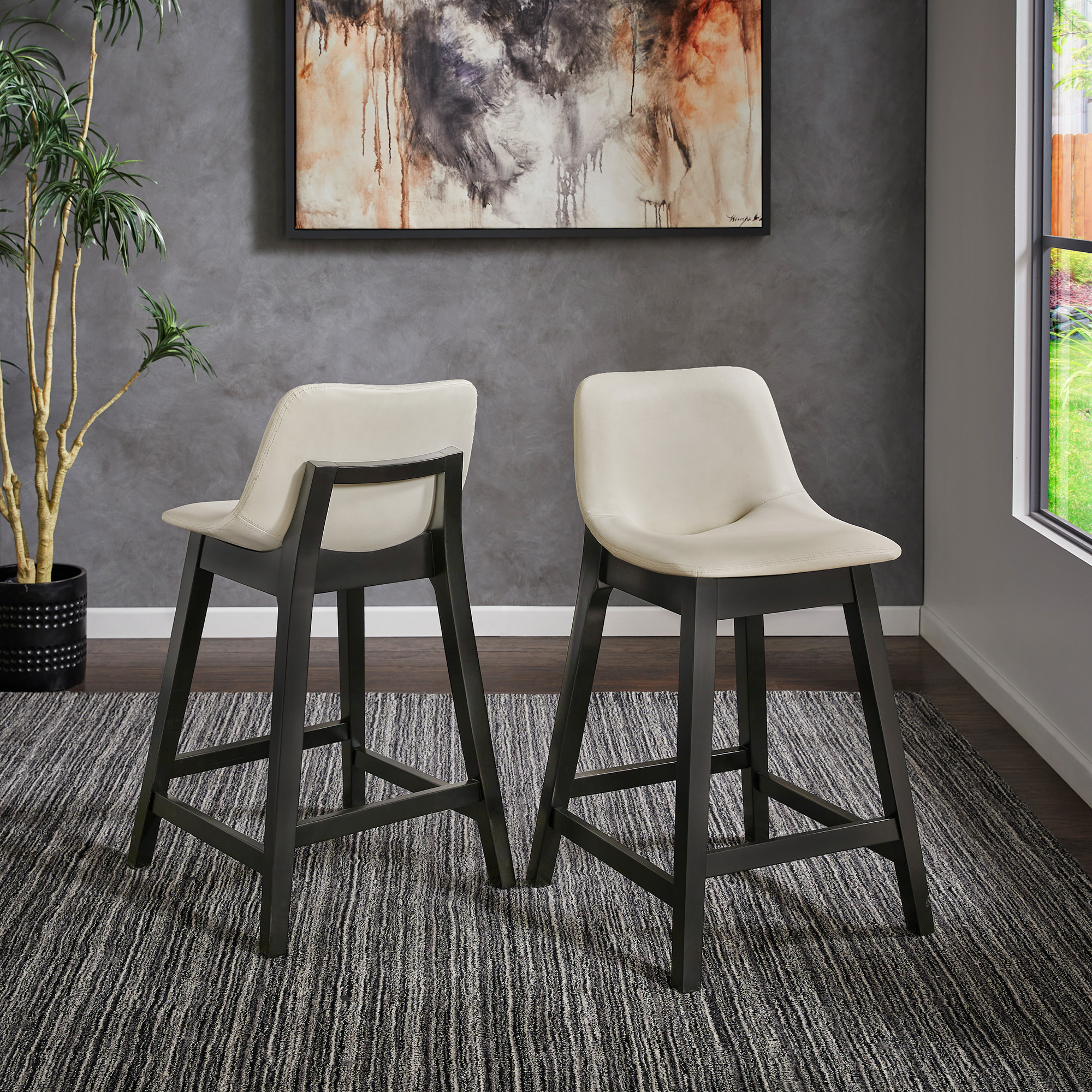 Black Finish Vegan Leather Counter Height Chair (Set of 2)