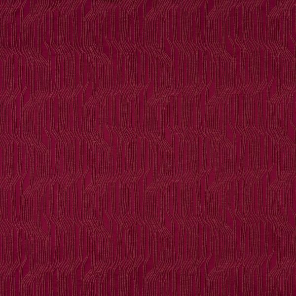 Burgundy textile with raised, closely spaced vertical wavy stitch lines; lies flat, revealing a repeating ribbed pattern; presented like decorative upholstery or wallpaper under soft, even lighting.