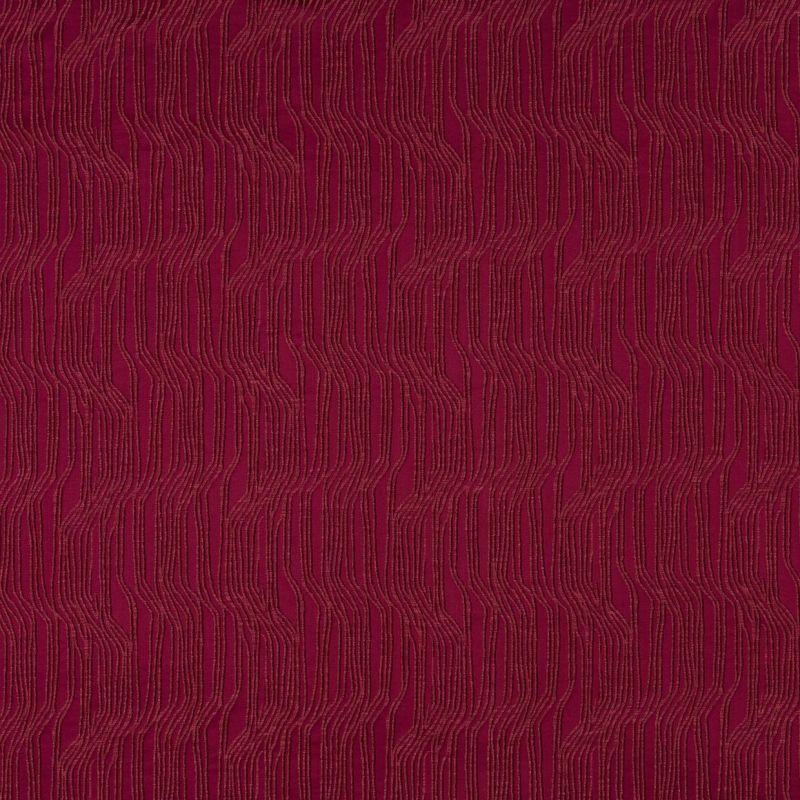 Burgundy textile with raised, closely spaced vertical wavy stitch lines; lies flat, revealing a repeating ribbed pattern; presented like decorative upholstery or wallpaper under soft, even lighting.