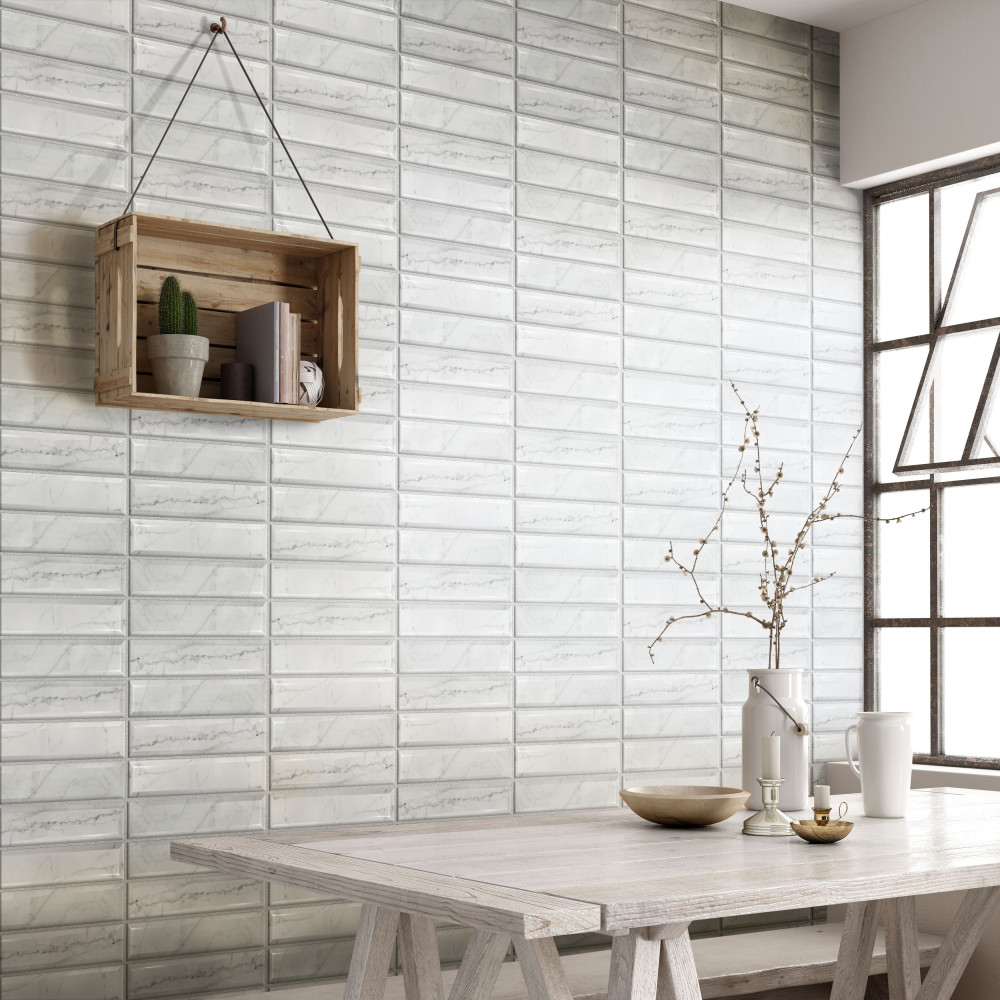 Classico Carrara Glossy Metro 3 in. x 12 in. Ceramic Wall Tile