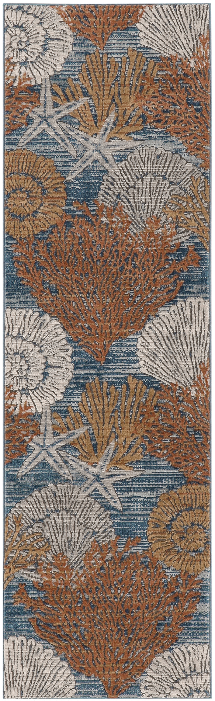 Nourison Seaside 2' x 6' Blue Multicolor Coastal, Nautical & Beach Indoor Rug