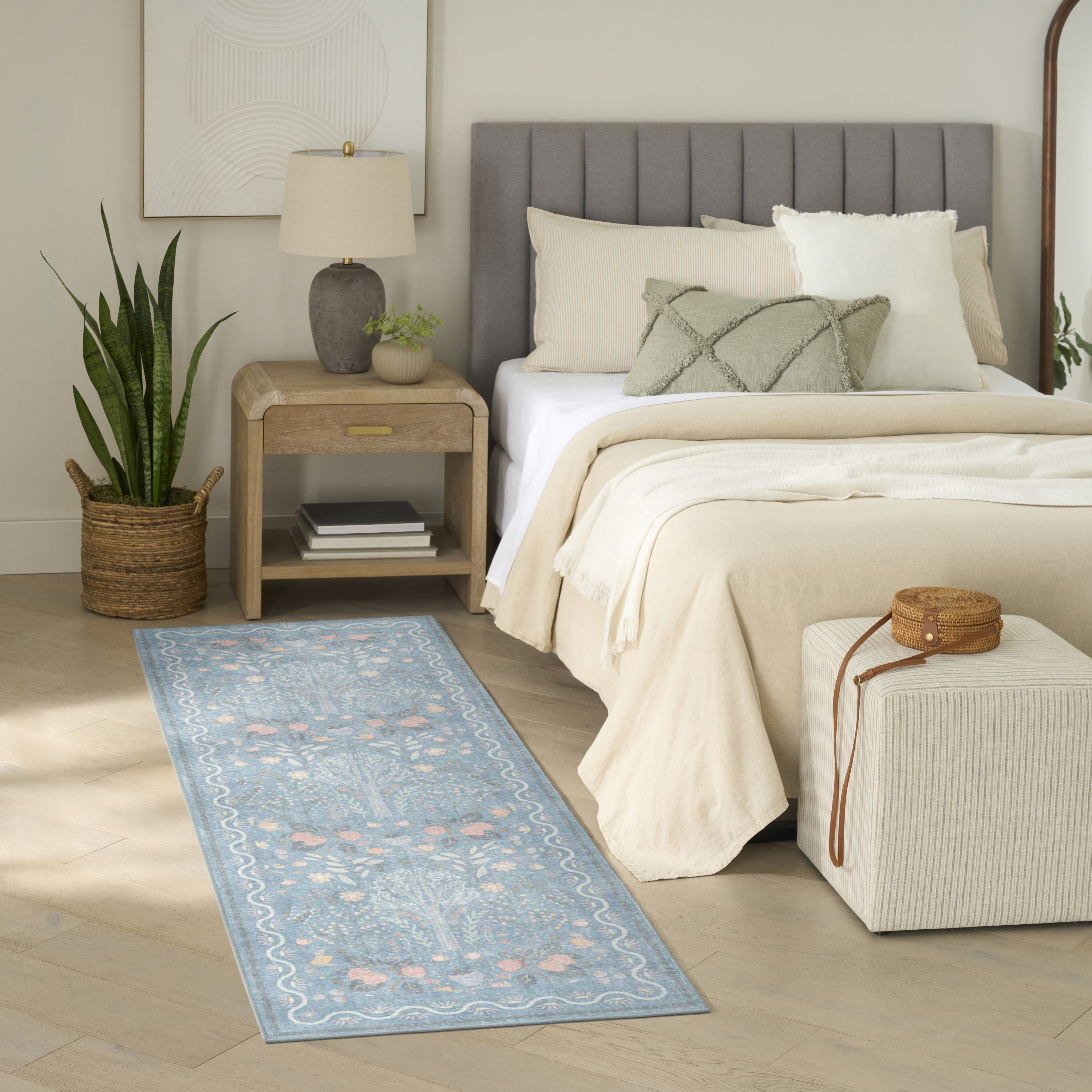 Nourison Botanical Washables 2' x 6' Light Blue Multicolor Modern Indoor Rug