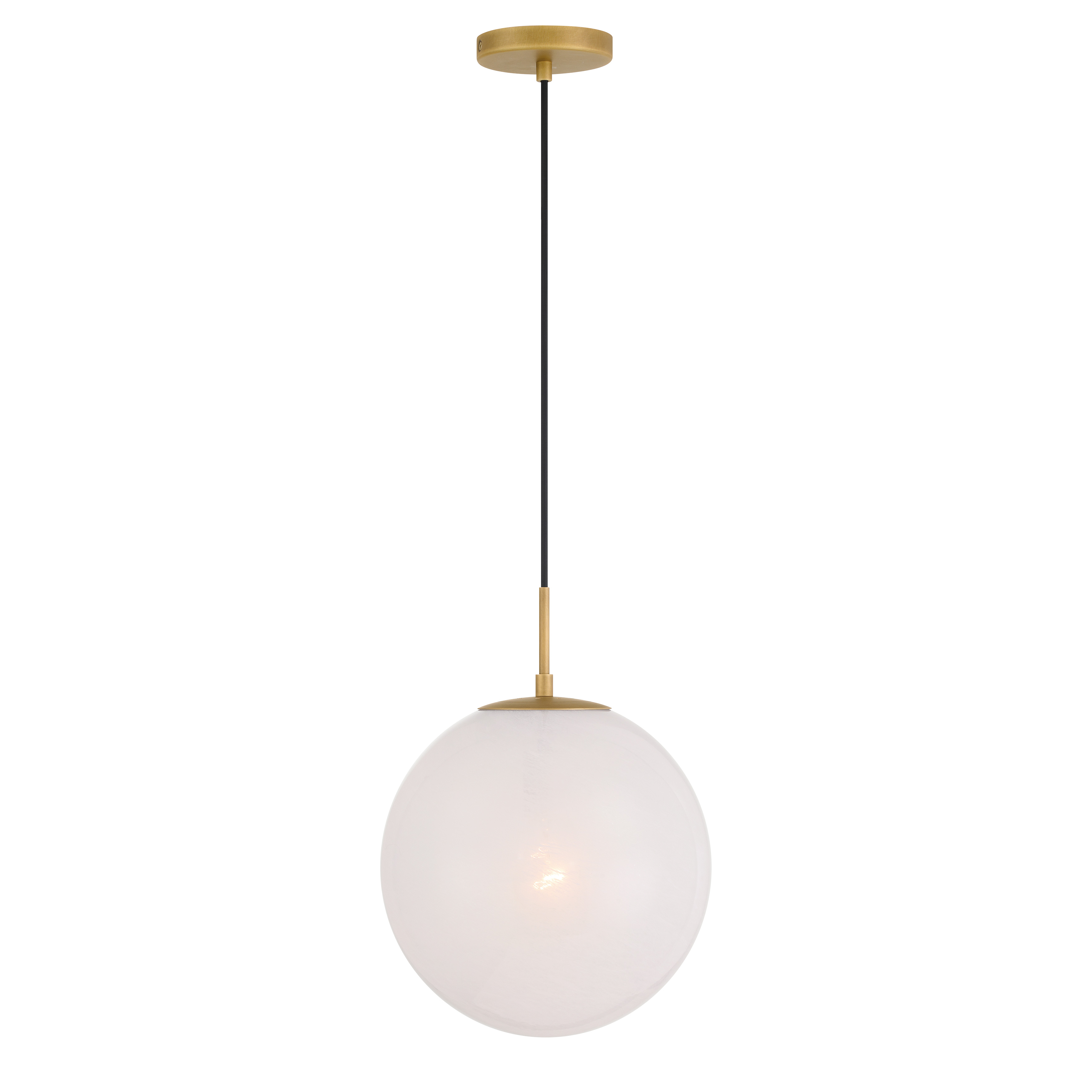 The Mist pendant combines classic alabaster glass with warm Legacy Brass finish, creating a sophisticated lighting solution perfect for intimate spaces. Its compact 11.75" size makes it ideal for smaller areas. - alternate view