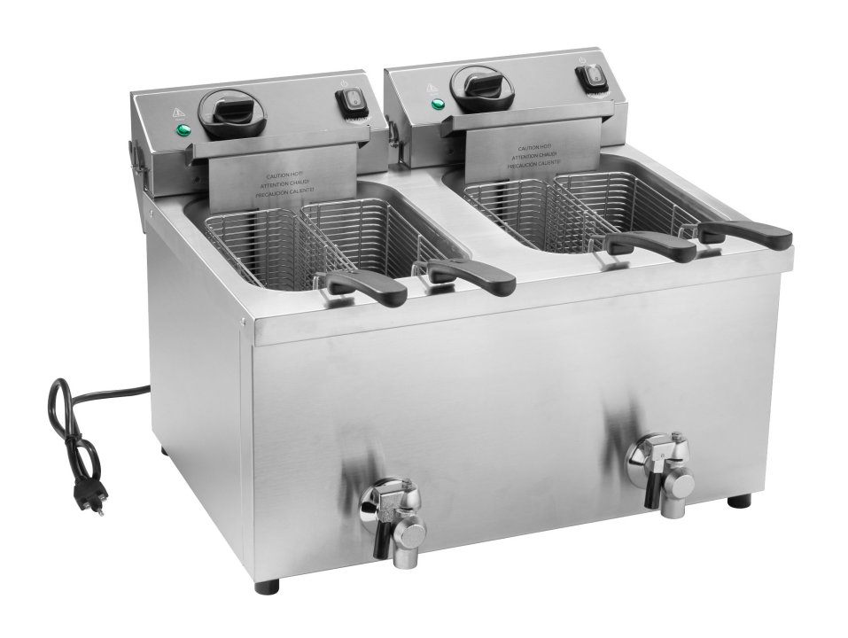 208-280-Volt 15 lb. medium-duty double-well countertop fryer with drain