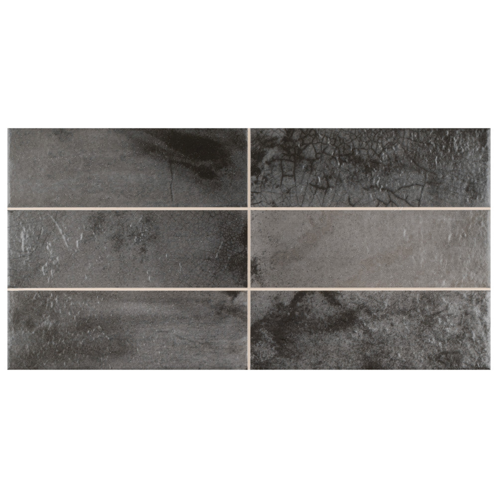 Kings Raku Black 7-7/8 in. x 15-3/4 in. Ceramic Wall Tile