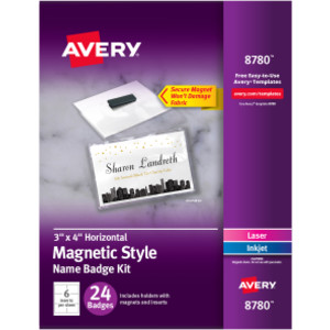 Magnetic Name Badge Holders, 3" x 4", 24 Pack