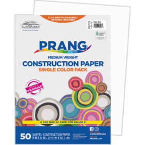 Construction Paper, Medium Weight, Bright White, 9" x 12", 50 Sheets