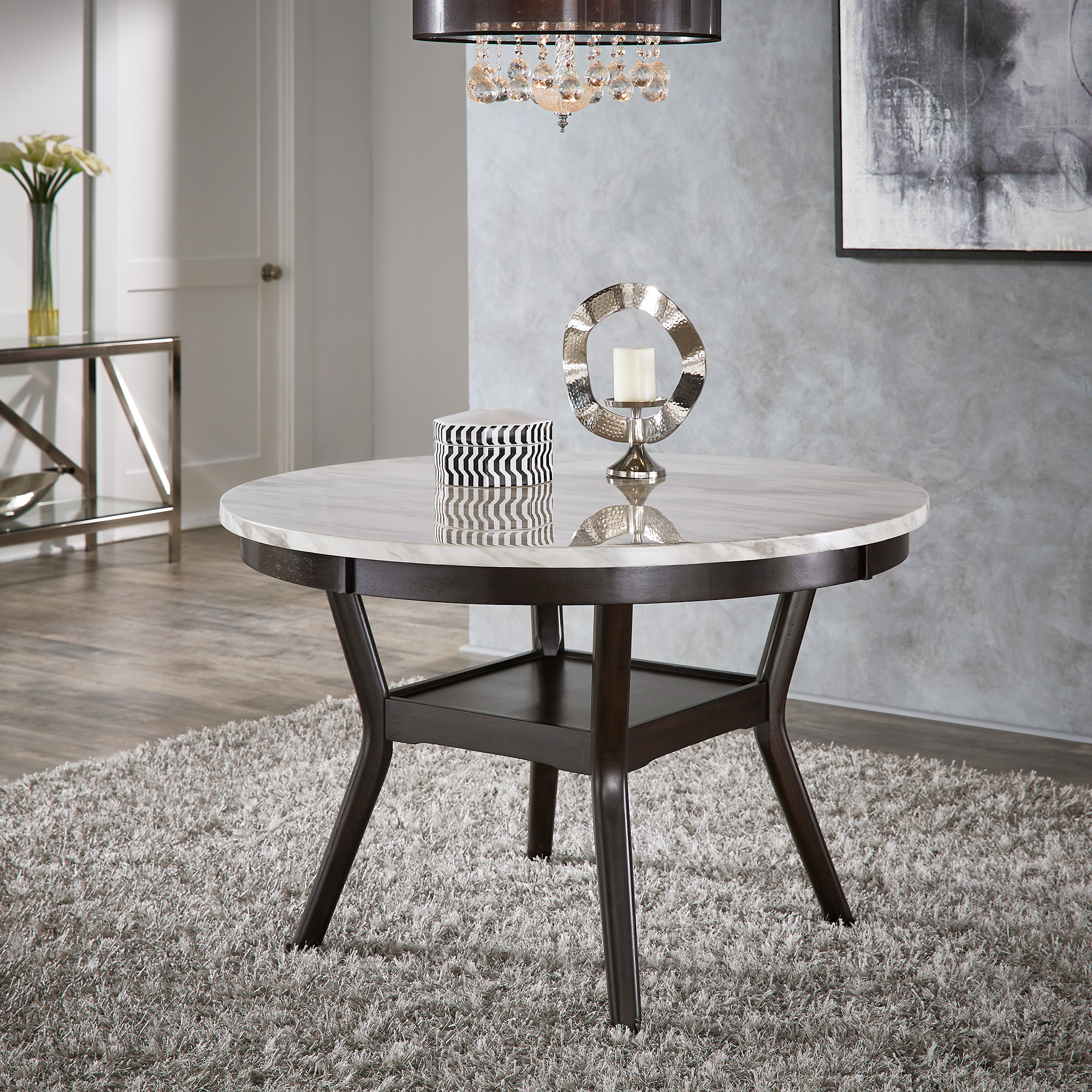 White Faux Marble Round Table