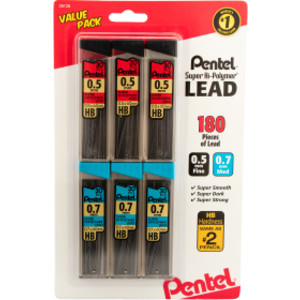 Super Hi-Polymer Lead (0.5/0.7mm) Fine/Medium, HB, 30-Piece/Tube 6-Pk