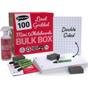 Bulk Box of 100 x Lined/Gridded Double Sided 8" x 12" Lapboards, with Pens, Erasers, Cleaner