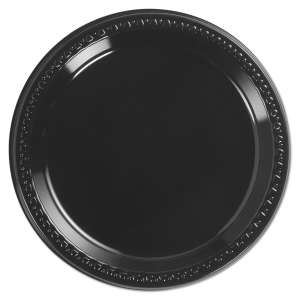 HUI81409, Huhtamaki, Chinet, Heavyweight Plastic Plates, 9" dia, Black