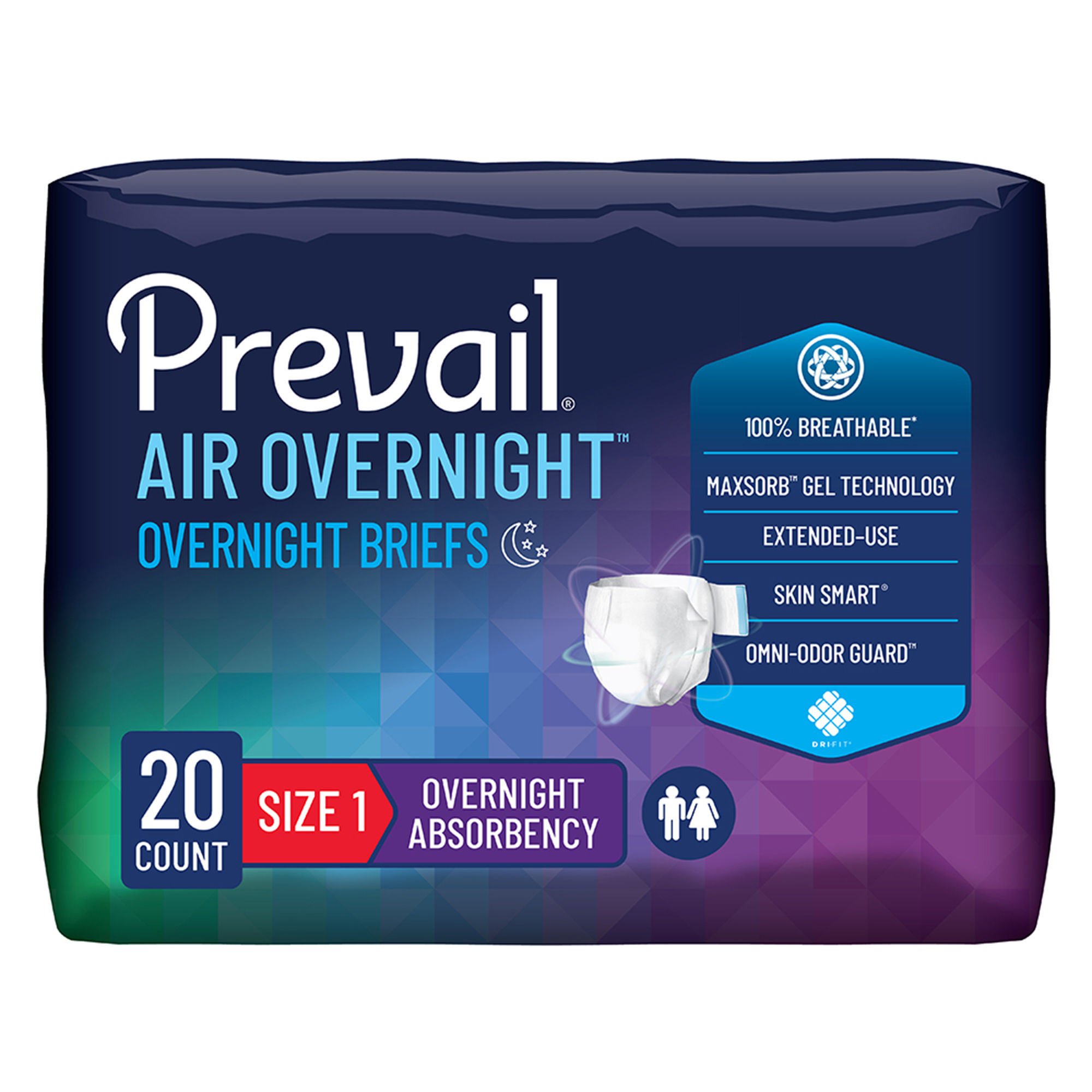 Prevail Air™ Overnight Briefs Overnight Absorbency, Size 1