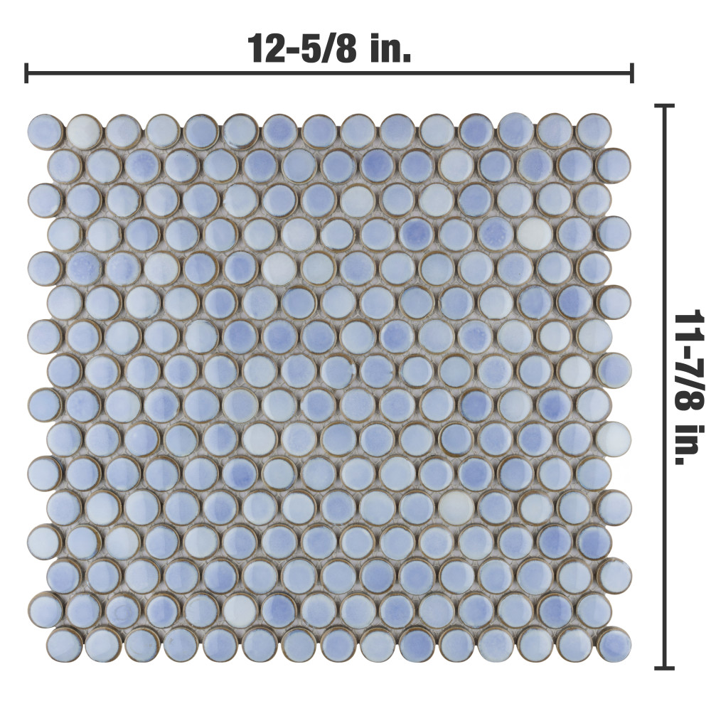 Sample – Hudson Penny Round Frost Blue Porcelain Mosaic Tile