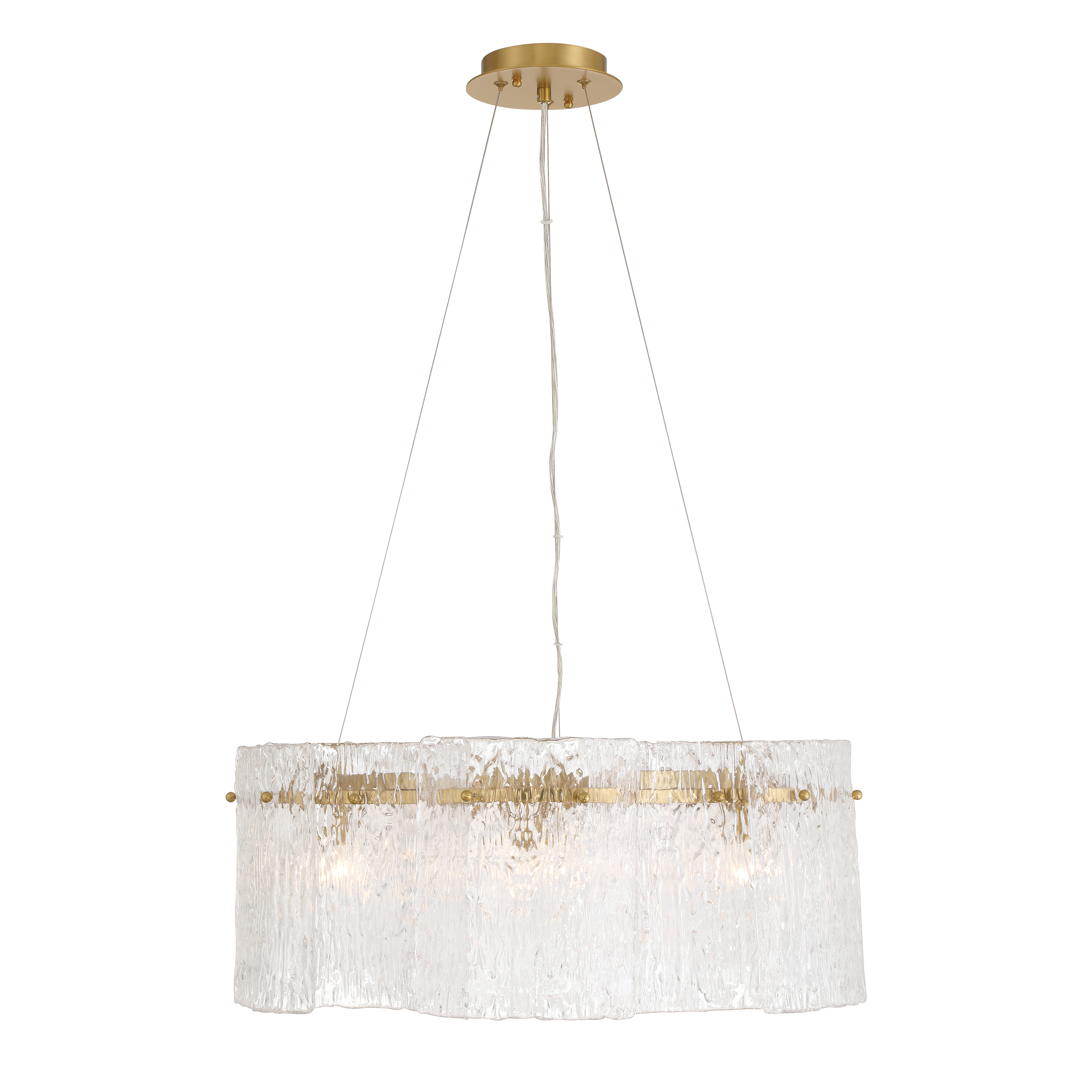 The Brookstreet 6-light pendant combines contemporary design with artisanal craftsmanship. Its 29.5-inch linear profile and handmade glass shades create sophisticated ambient lighting, while the Legacy Brass finish adds warmth and elegance to dining rooms and kitchen islands. - alternate view