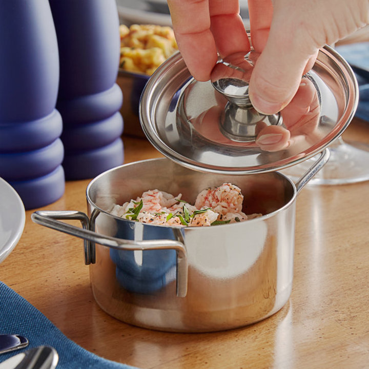 10.3-ounce Mini Round Stainless Steel Casserole Dish with Handles and Lid
