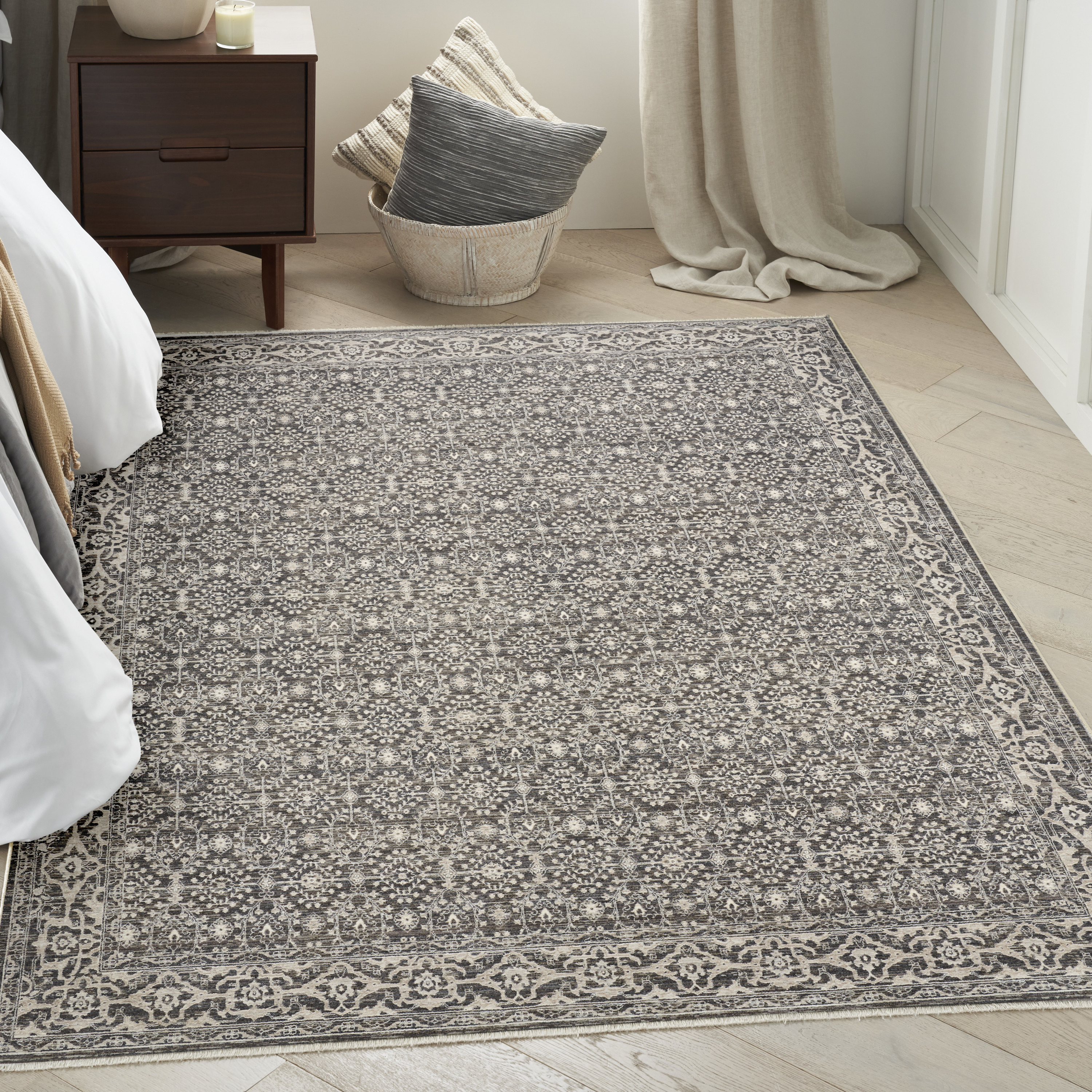 Nourison Shadows 5'3" x 7'3" Charcoal Ivory Vintage Indoor Rug