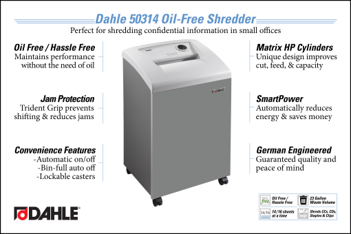 Dahle 50314 Oil Free Small Office Shredder InfoGraphic