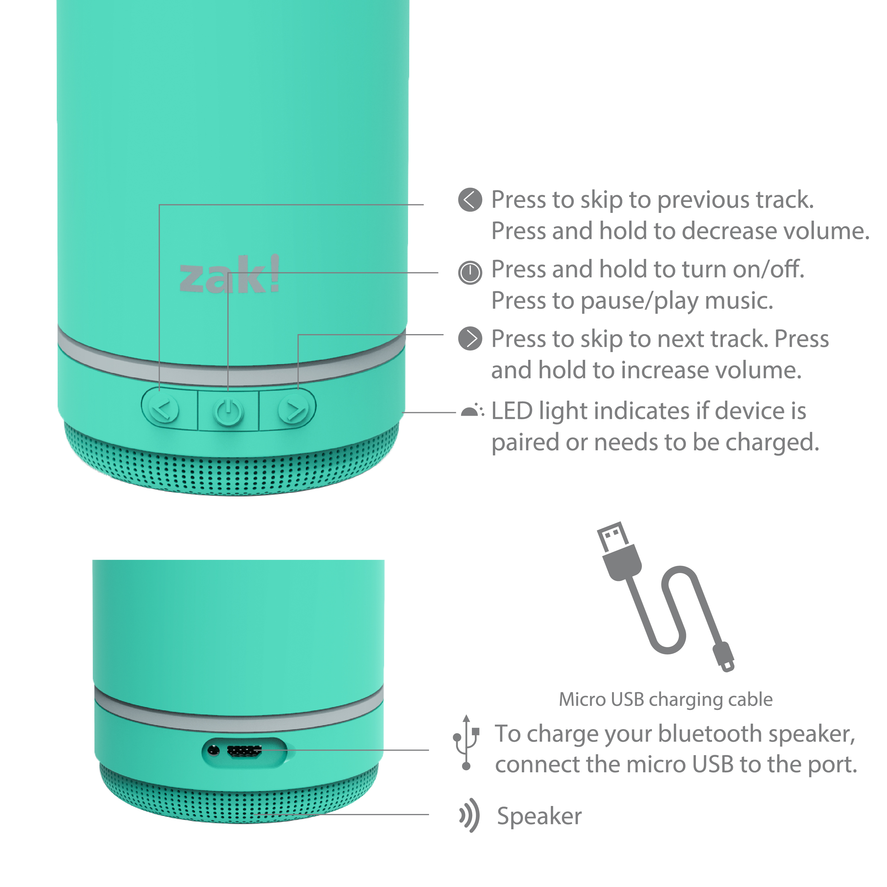 Zak Play 17.5 ounce Stainless Steel Tumbler with Bluetooth Speaker, Teal slideshow image 12 Zak Play 17.5 ounce Stainless Steel Tumbler with Bluetooth Speaker, Teal slideshow image 12