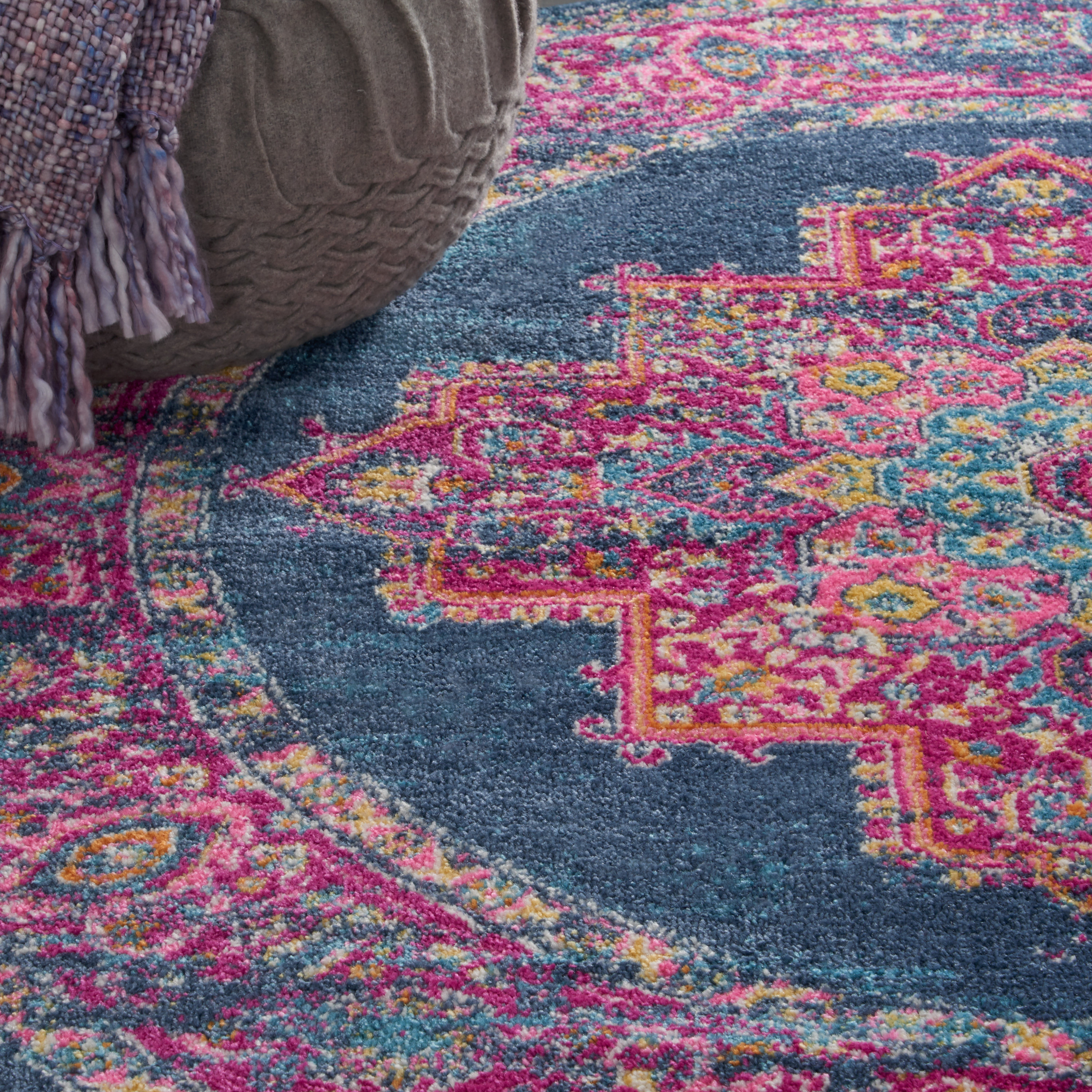 Nourison Passion 4' x Round Blue Bohemian Indoor Rug