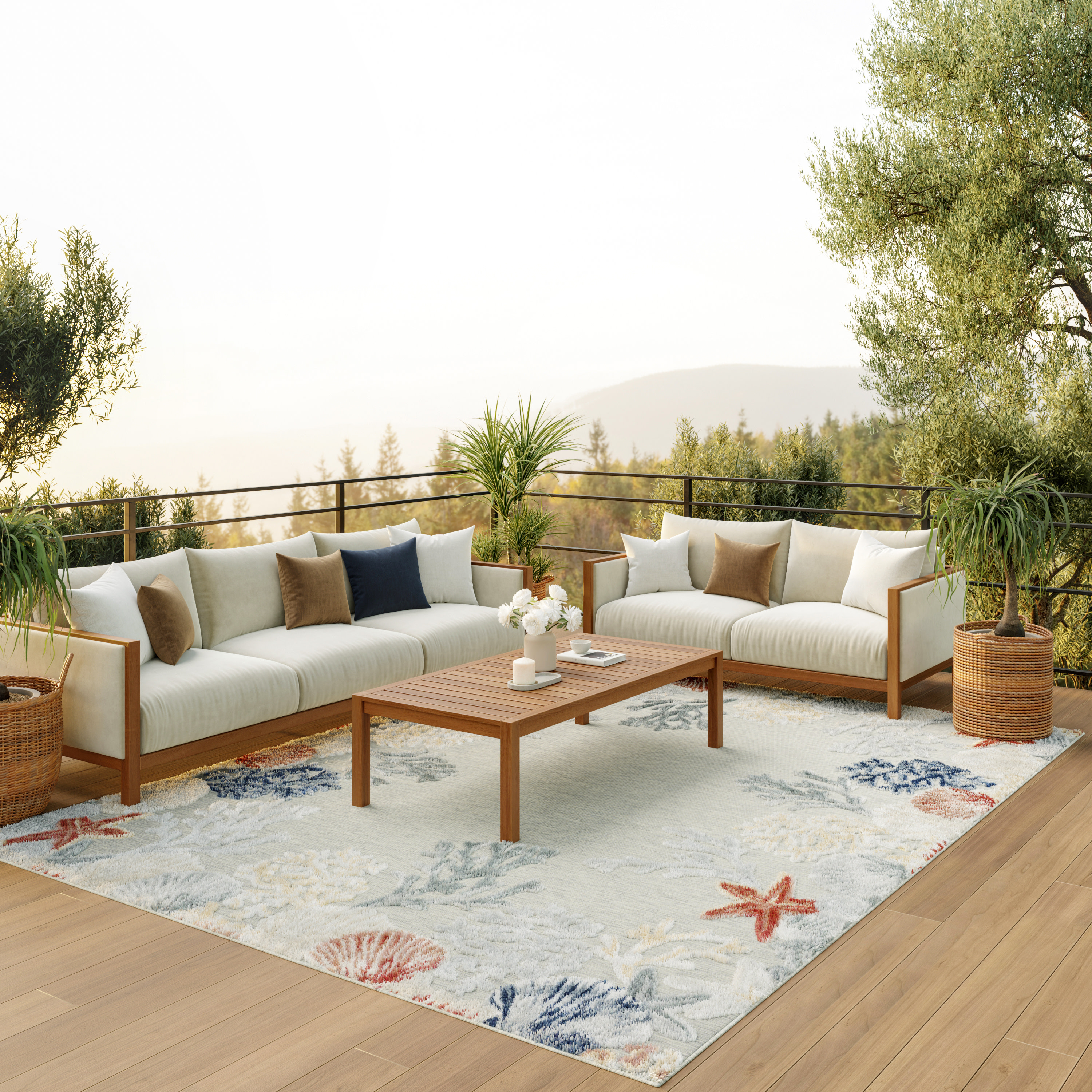 Nourison Suncoast 9' x 12' Grey Multicolor Coastal, Nautical & Beach Rug
