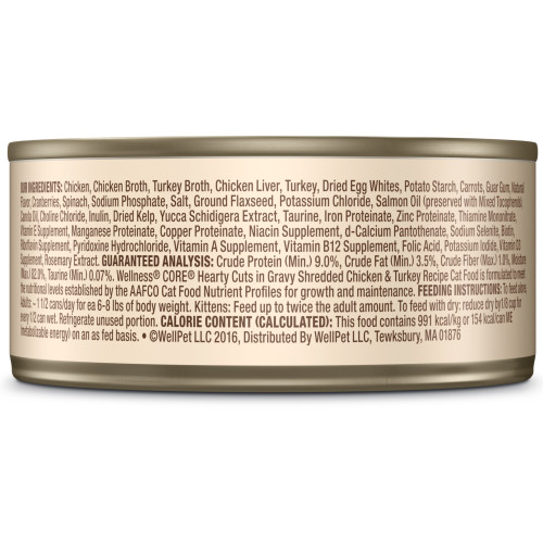 Wellness CORE Hearty Cuts Chicken & Turkey back packaging