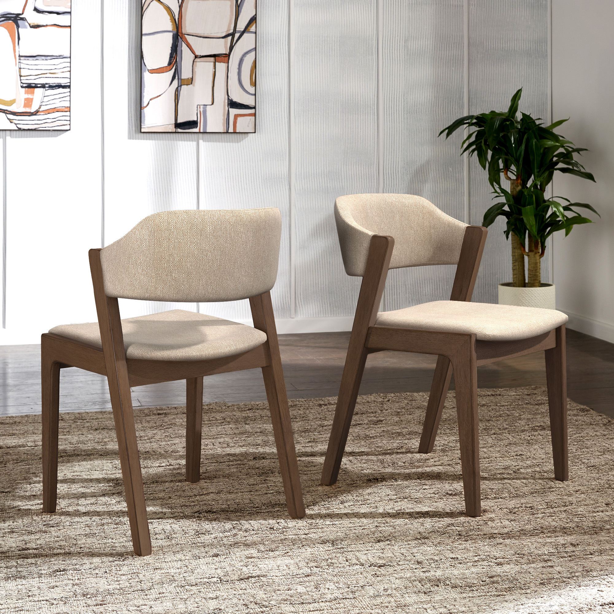 Modern Scandinavian Wood Finish Dining Chair (Set of 2)