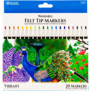 Felt Tip Washable Markers, 20 Colors